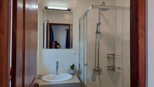 韦利格默El-Nivasa Villa in Weligama的一间带水槽和淋浴的浴室