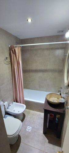 乌斯怀亚Aparahik的浴室配有卫生间、盥洗盆和浴缸。