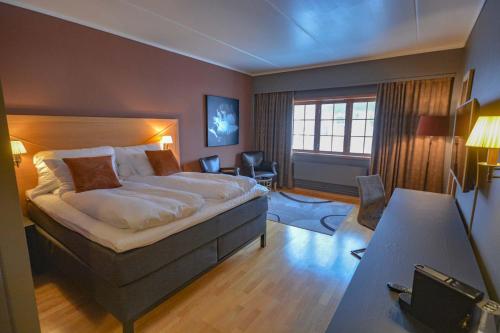 特吕西尔特吕西尔-克努特酒店的配有一张床和一张书桌的酒店客房