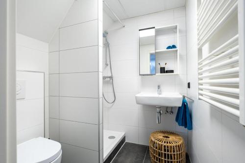 埃彭Hotel La Source Epen的白色的浴室设有卫生间和水槽。