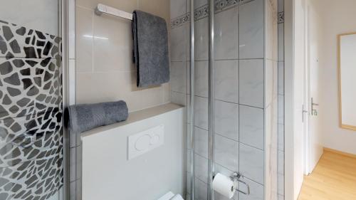 巴塞尔Unique Serviced Living @ St. Johann Davidsrain的带淋浴和卫生间的浴室