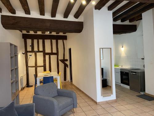 欧塞尔Appartement Le Coche d'Eau Auxerre Les Quais的客厅配有沙发和椅子