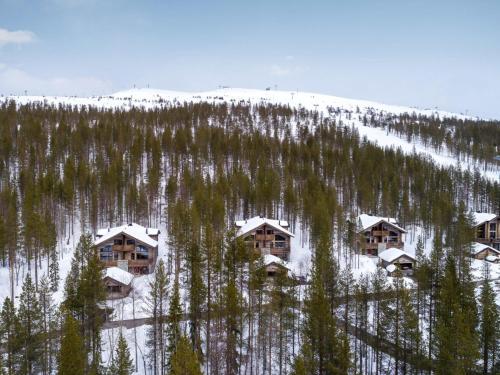 列维Holiday Home Karhunkieppi 11b by Interhome的享有度假胜地的空中景致,那里有雪覆盖的树木