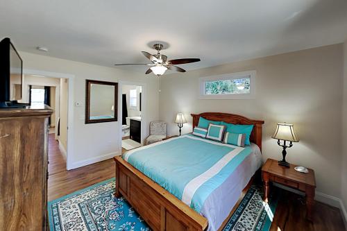 阿什维尔Cool Springs Manor的一间卧室配有一张床和吊扇