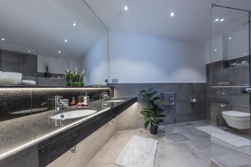 居特斯洛Luxus Wellness Loft - 245qm - Designwohnen im Zentrum的一间带水槽和卫生间的浴室
