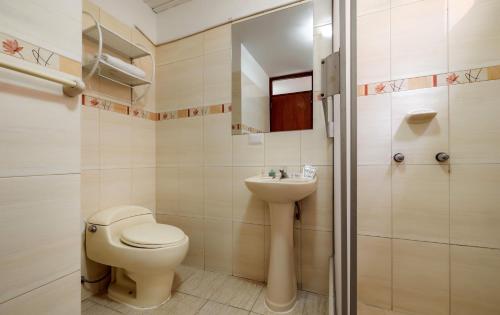 皮乌拉里奥布兰科酒店的一间带卫生间和水槽的浴室