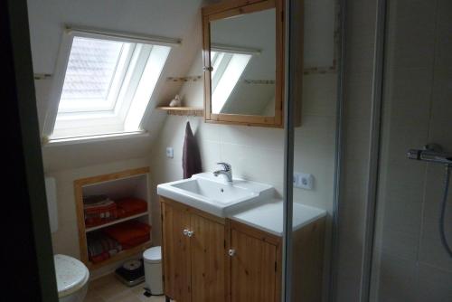 比德尔斯多夫Ferienwohnung Haus Anne的一间带水槽和镜子的浴室