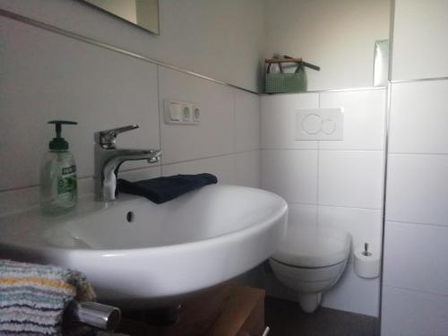 贝希特斯加登BergZeit Apartment的白色的浴室设有水槽和卫生间。