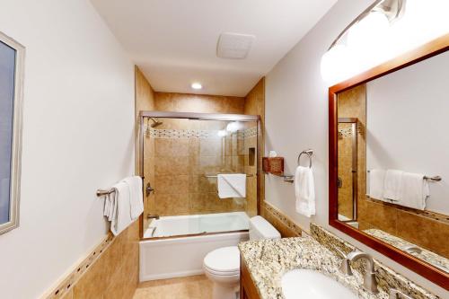 范尔Vail Spa 301的带浴缸、卫生间和盥洗盆的浴室