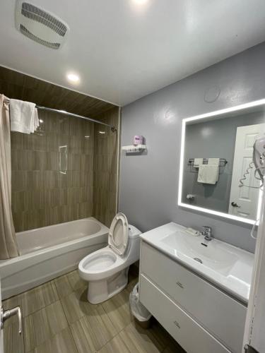 伯灵顿皇家酒店的浴室配有卫生间、浴缸和水槽。