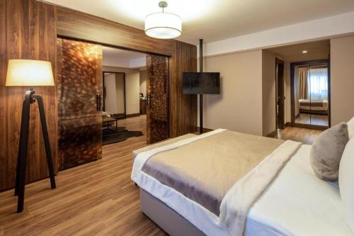 多鲁卡亚滑雪酒店客房内的一张或多张床位