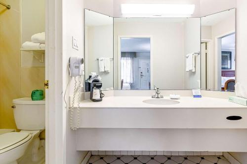 亨茨维尔亨茨维尔拉金塔酒店的一间带水槽、卫生间和镜子的浴室