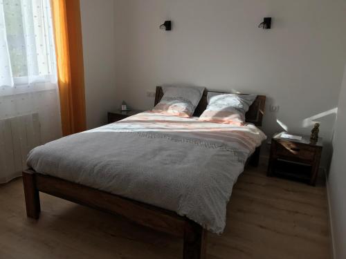 Pont-Saint-MartinAux coquelicots sauvages的卧室内的一张带两个枕头的床