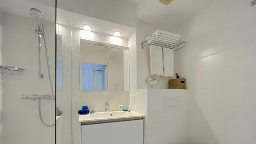 基伯龙Louison Appart & Suite的白色的浴室设有水槽和淋浴。