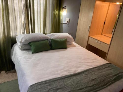 斯瓦科普蒙德Daffodil Self Catering and Accommodation B的一间卧室配有一张大床和两个绿色枕头