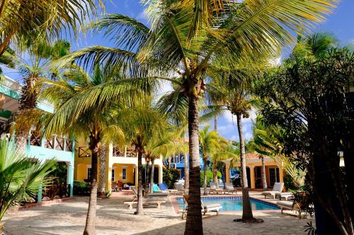 克拉伦代克Villa Olivia Poolside的棕榈树和游泳池度假村