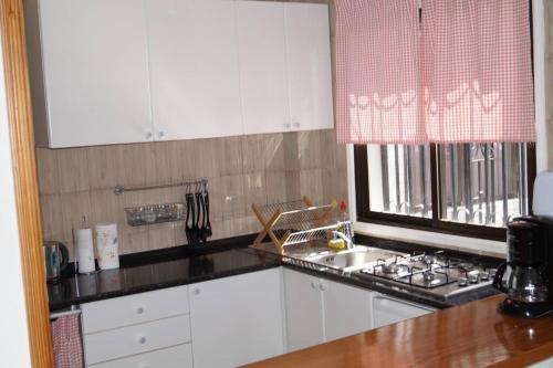 ArguineguínApartamento dos dormitorios的厨房配有白色橱柜、水槽和窗户。
