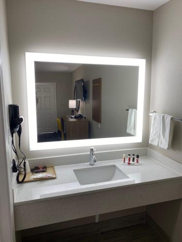 查尔斯湖查尔斯湖戴斯酒店的一间带水槽和大镜子的浴室