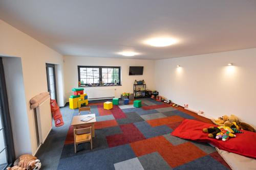 TupadlyPivovar Tupadly的客厅设有1间带地毯的游戏室