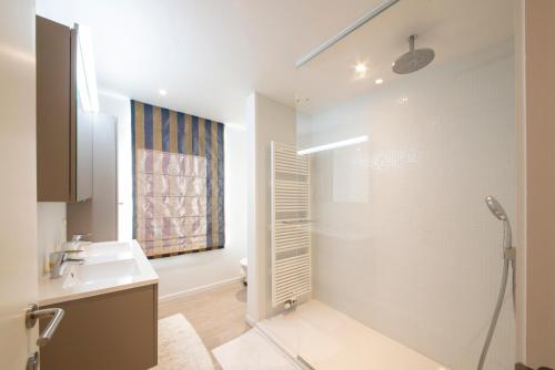 科特赖克Residentie Nevejan的带淋浴、盥洗盆和卫生间的浴室