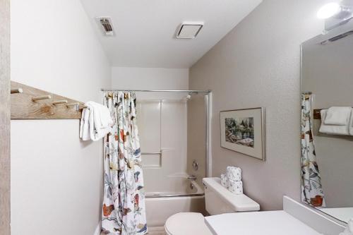LakeshoreEagles Nest Condo #88的带淋浴、卫生间和盥洗盆的浴室