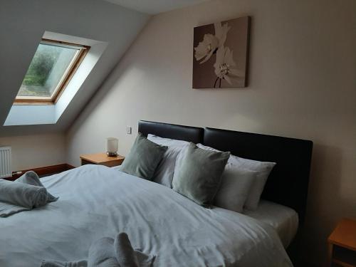 阿尼克霍利旅舍的一间卧室配有一张带白色床单的床和一扇窗户。