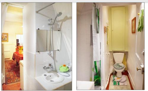 尼斯Family Apartment Old Town near Beach AC的浴室设有水槽和卫生间,两幅图片