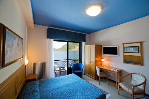 波尔莱扎欧洲酒店的配有一张床、一张书桌和一扇窗户的酒店客房