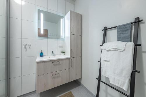 弗吕济Nortia Apartments的一间带水槽和镜子的浴室