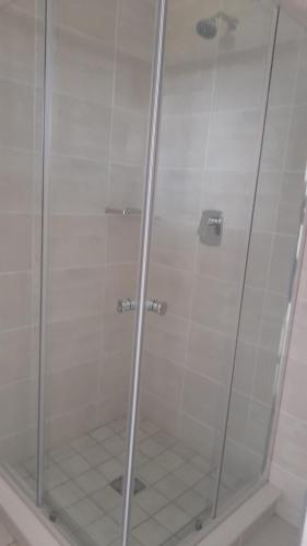 肯普顿帕克Greenpark Apartment的浴室里设有玻璃门淋浴