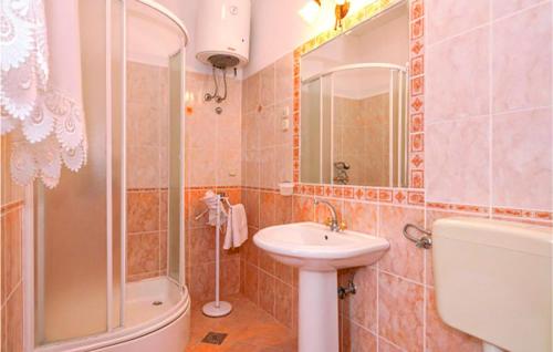 耶尔萨Lovely Home In Jelsa With Private Swimming Pool, Can Be Inside Or Outside的一间带水槽、淋浴和卫生间的浴室