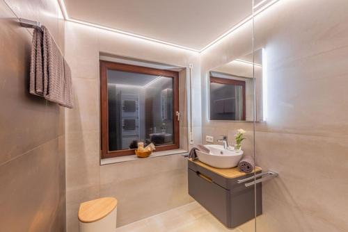腓特烈港Comfort Apartment Buchhorn的一间带水槽和窗户的浴室