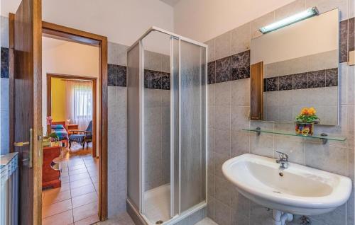 波雷奇Nice Apartment In Porec With Wifi的一间带水槽和淋浴的浴室