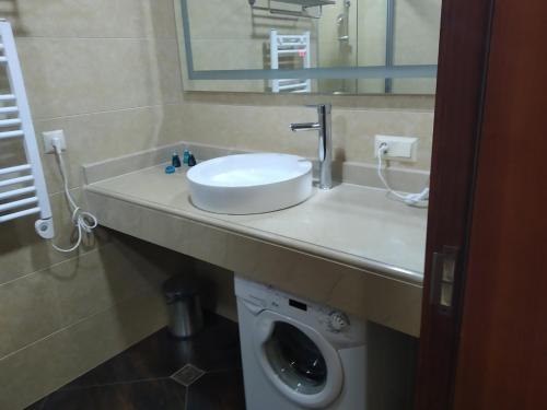 查克维Sea View Apartment at Oasis Dreamland Resort的一间带水槽和洗衣机的浴室