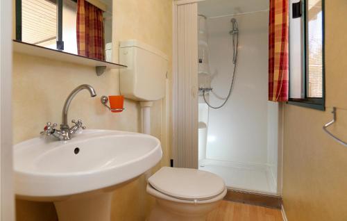 特罗吉尔Amazing stacaravan In Trogir With Kitchen的一间带水槽、卫生间和淋浴的浴室