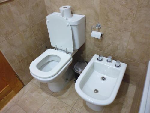 乌斯怀亚弥维达旅馆的一间带卫生间和水槽的浴室