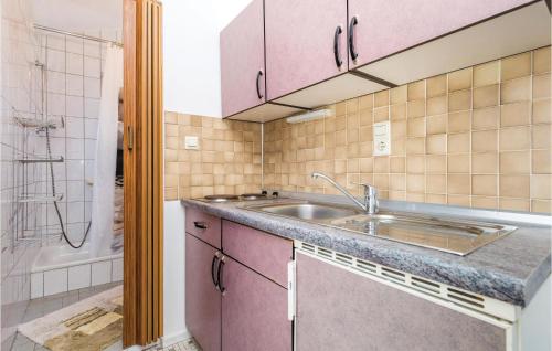 坎普尔Lovely Apartment In Kampor With Kitchen的一个带水槽和淋浴的厨房