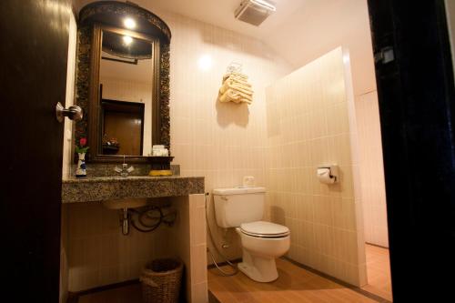 南邦南邦礼维落的一间带卫生间、水槽和镜子的浴室