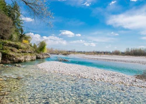 Selva del MontelloCasa Nostra的河岸上有蓝色的海水和岩石