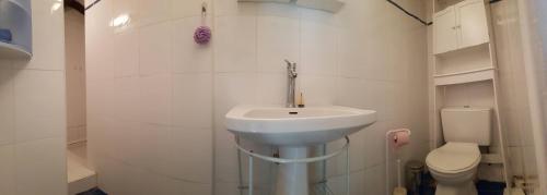 AlbitrecciaDuplex les pieds dans l'eau的白色的浴室设有水槽和卫生间。
