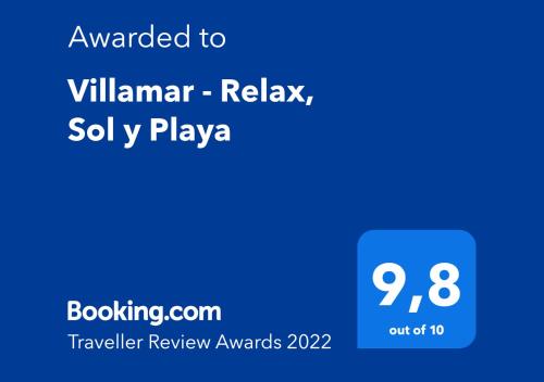 阿利坎特Villamar - Relax, Sol y Playa的手机的屏幕,上面写着给Villanagan的短信,可以放松一下