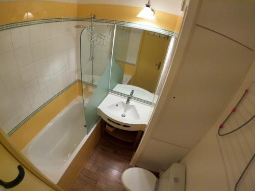 阿沃里亚兹Appartement Studio Avoriaz的一间带水槽、淋浴和卫生间的浴室