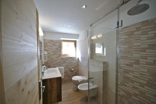 泰塞罗Agritur Maso Piasina的浴室配有卫生间、盥洗盆和淋浴。