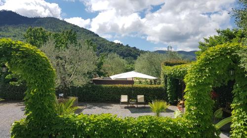 维拉诺瓦达尔本加Salvia e Rosmarino - Affittacamere in Liguria的享有带游泳池和树木的花园美景