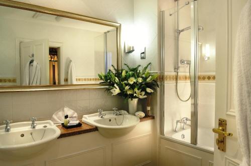 迪韦齐斯贝尔酒店 的浴室设有2个水槽、镜子和淋浴。