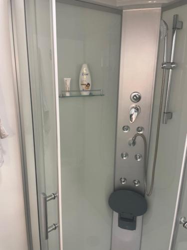 DravogradRoom AA的玻璃门和架子的淋浴
