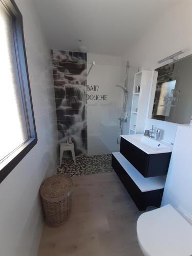 DonzenacLa grande Maison的一间带水槽和卫生间的浴室