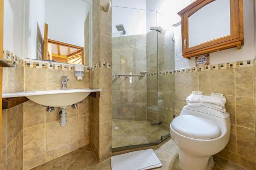 里奥内格罗Ayenda Llanogrande Inn的浴室配有卫生间、盥洗盆和淋浴。