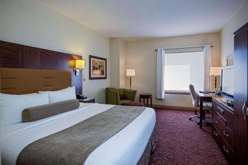 沃瓦托萨Sonesta Milwaukee West Wauwatosa的配有一张床和一张书桌的酒店客房