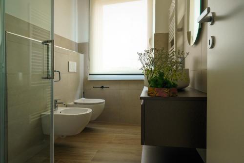 特雷维索Residenza Ca'Fe的一间带卫生间、水槽和窗户的浴室